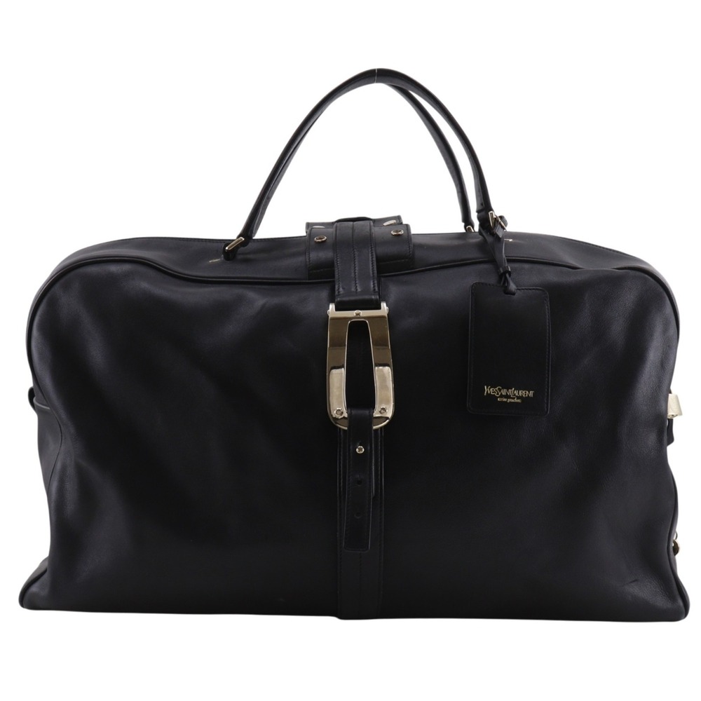 Yves Saint Laurent Boston bag, leather, black, A4 size, double zipper, unisex.
